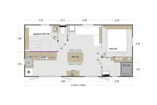 Mobilheim Embruns 2 Schlafzimmer Camping Les Pins Oléron Plan