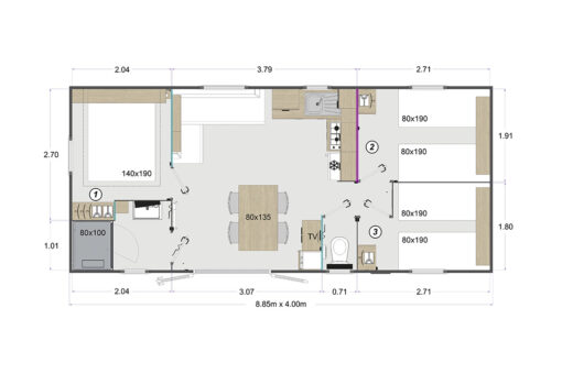 Mobile Home Sirene 3 Bedrooms Plan Camping Pins Oleron